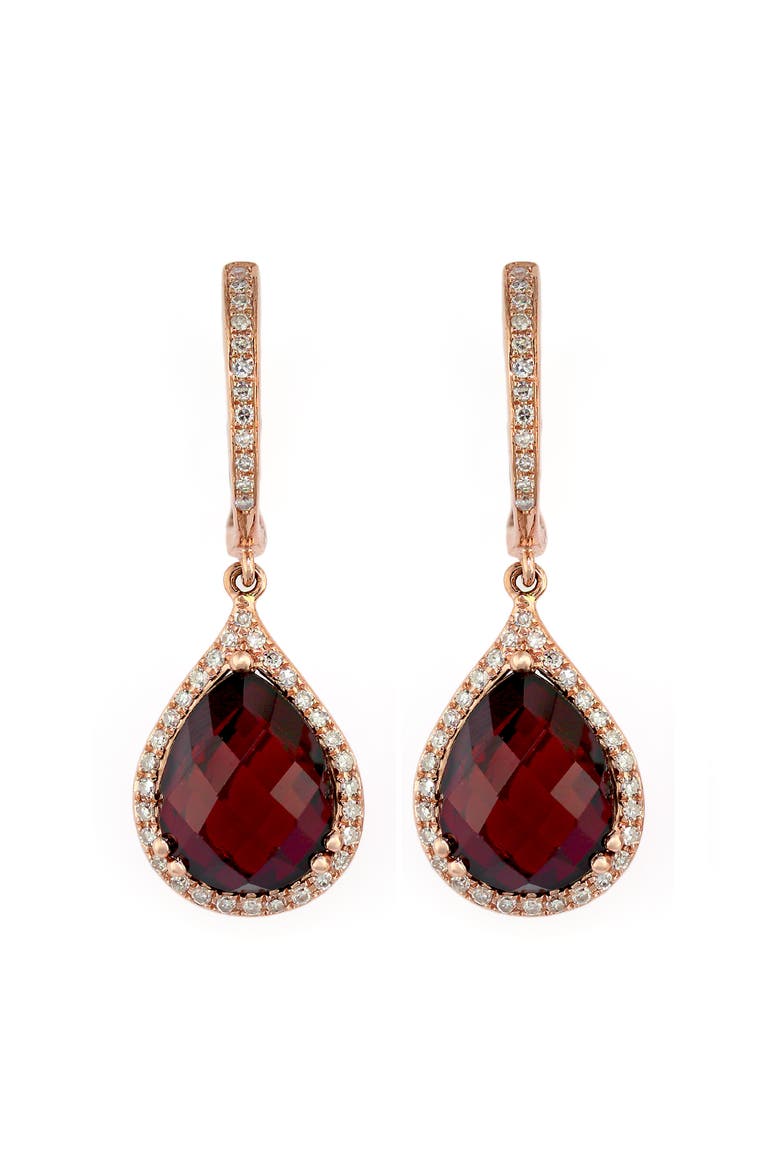 14K Rose Gold Diamond,Garnet Earrings, Alternate, color, 14K Gold