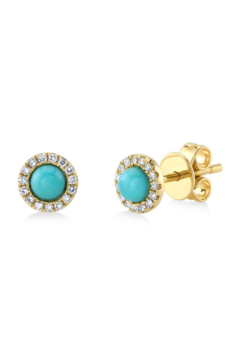 Diamond & Turquoise Stud Earrings 14K, Main, color, 0.33ct,Yellow Gold