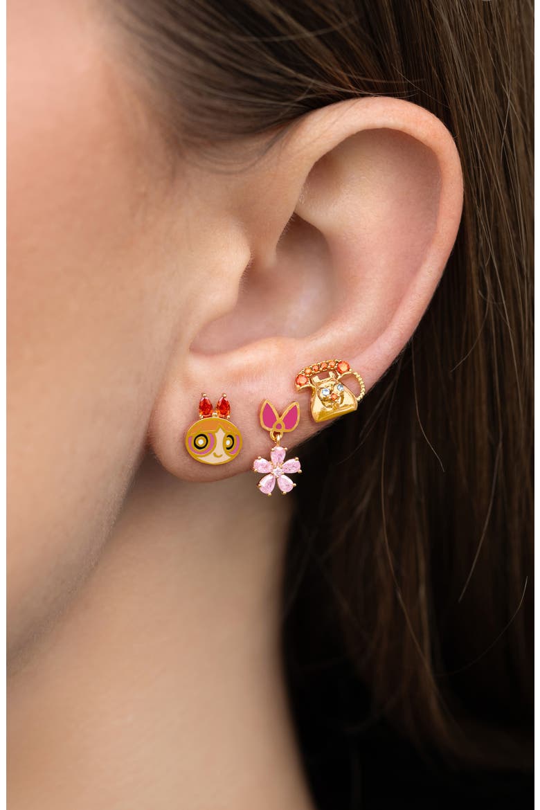 The Powerpuff Girls Blossom Set of 3 Single Stud Earrings, Alternate, color, GOLD