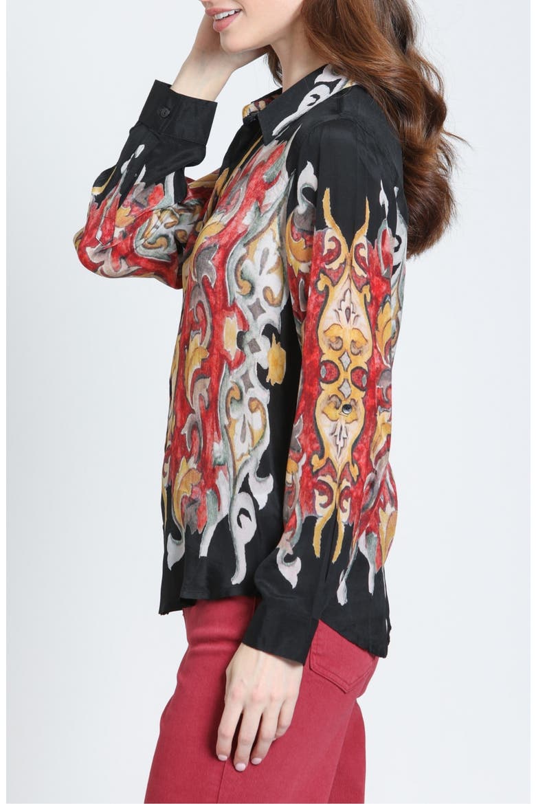 Print Roll-Up Sleeve Button-Up Shirt, Alternate, color, CRIMSON/GUILDED ONYX