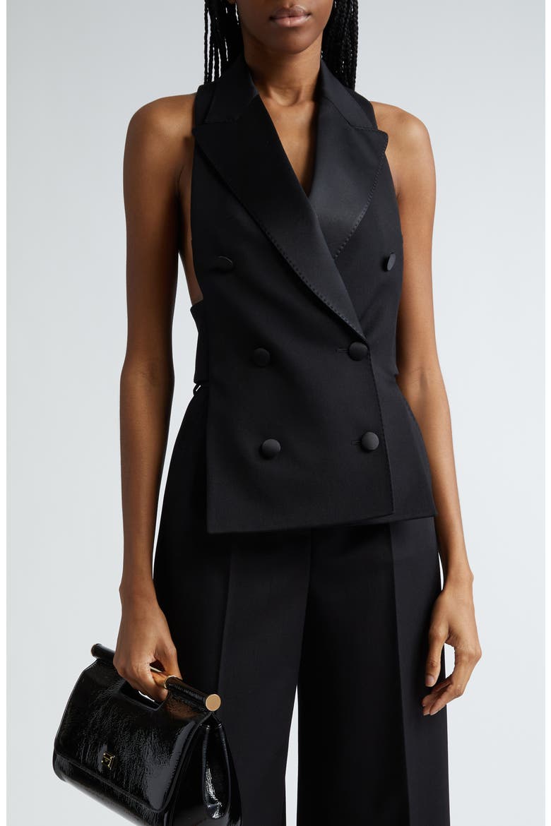 Double Breasted Wool Blend Gabardine Waistcoat, Main, color, N0000 NERO