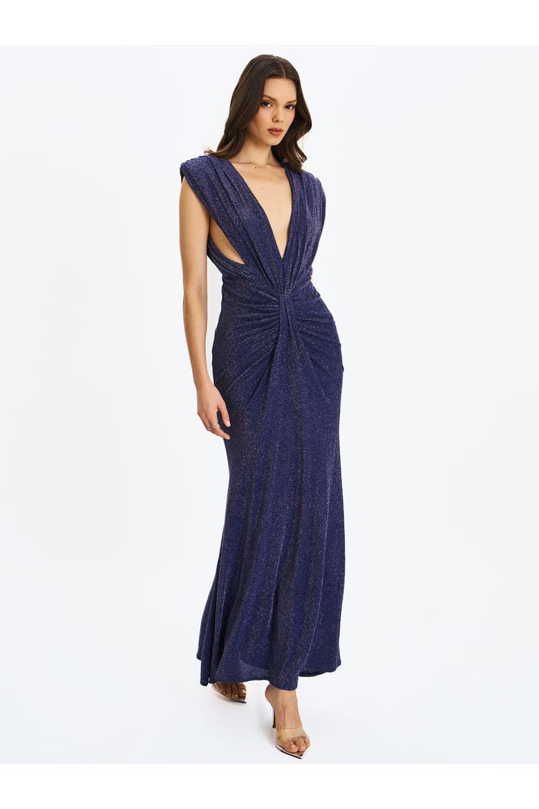 Terri Sparkle Plunging Backless Maxi Dress, Alternate, color, Navy