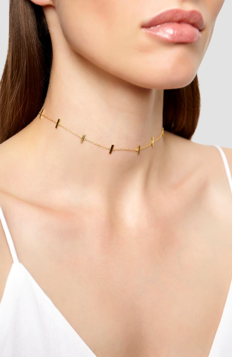 Argento Vivo Sterling Silver Bar Station Chain Choker, Main, color, Gold