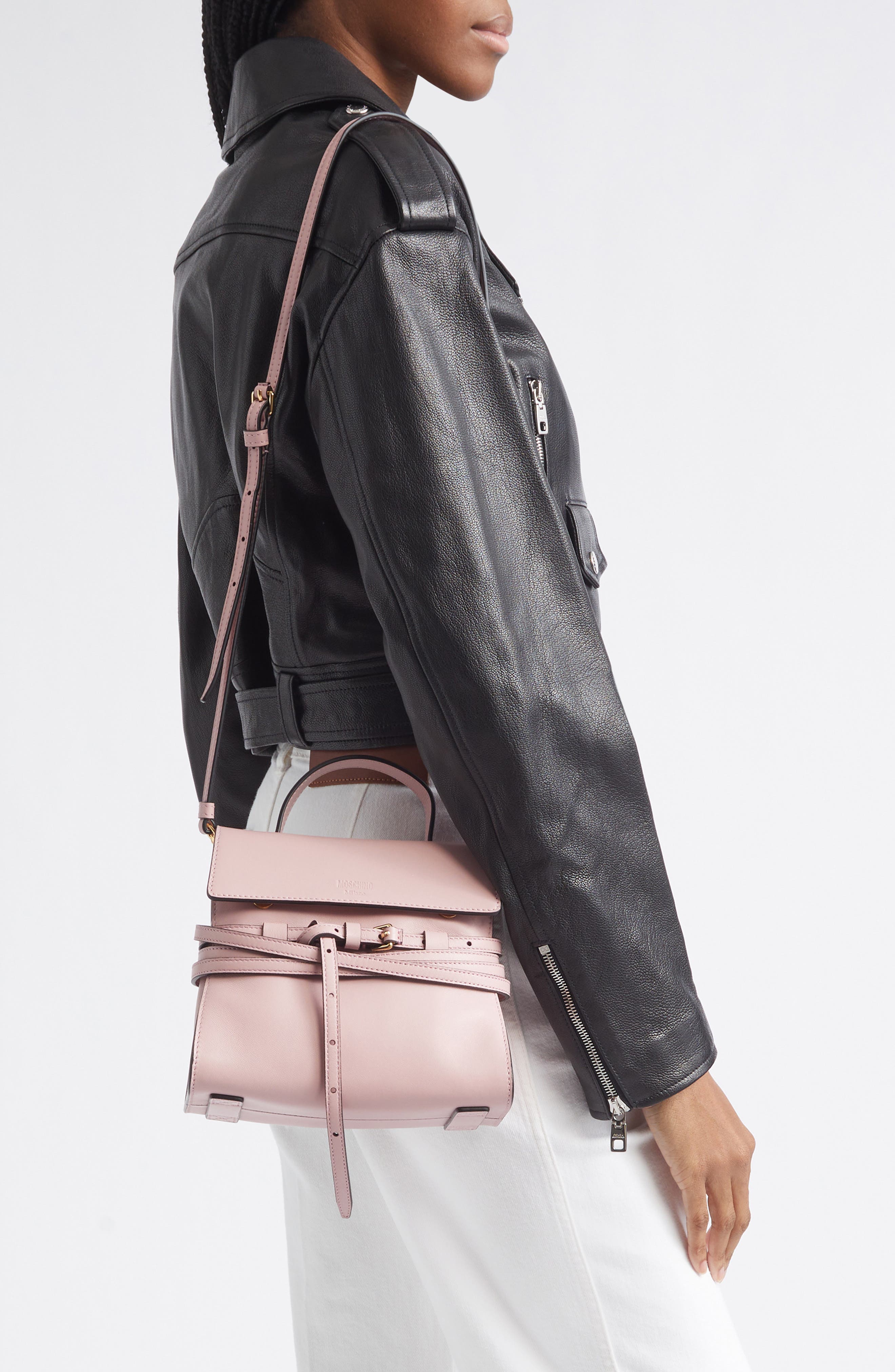 Small Tie Me Leather Top Handle Bag, Alternate, color, PINK