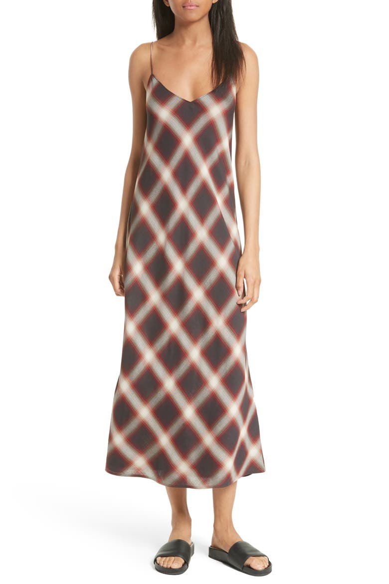 Plaid Midi Slipdress, Main, color, RED