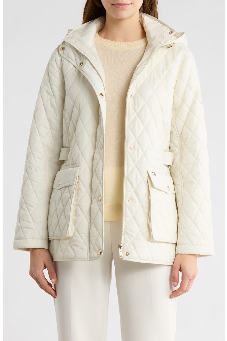 Hooded Diamond Quilted Jacket, Alternate, color, ECRU