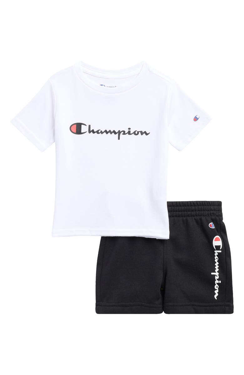Champion Logo T-Shirt & Shorts Set, Main, color, Black