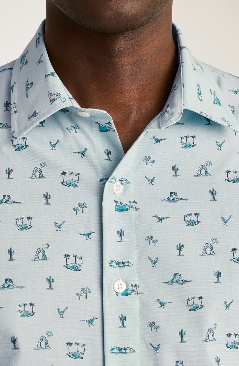 Bonobos Riviera Slim Fit Tropical Print Short Sleeve Stretch Cotton Button-Up Shirt, Alternate, color, Desert Oasis Toile V4 C29