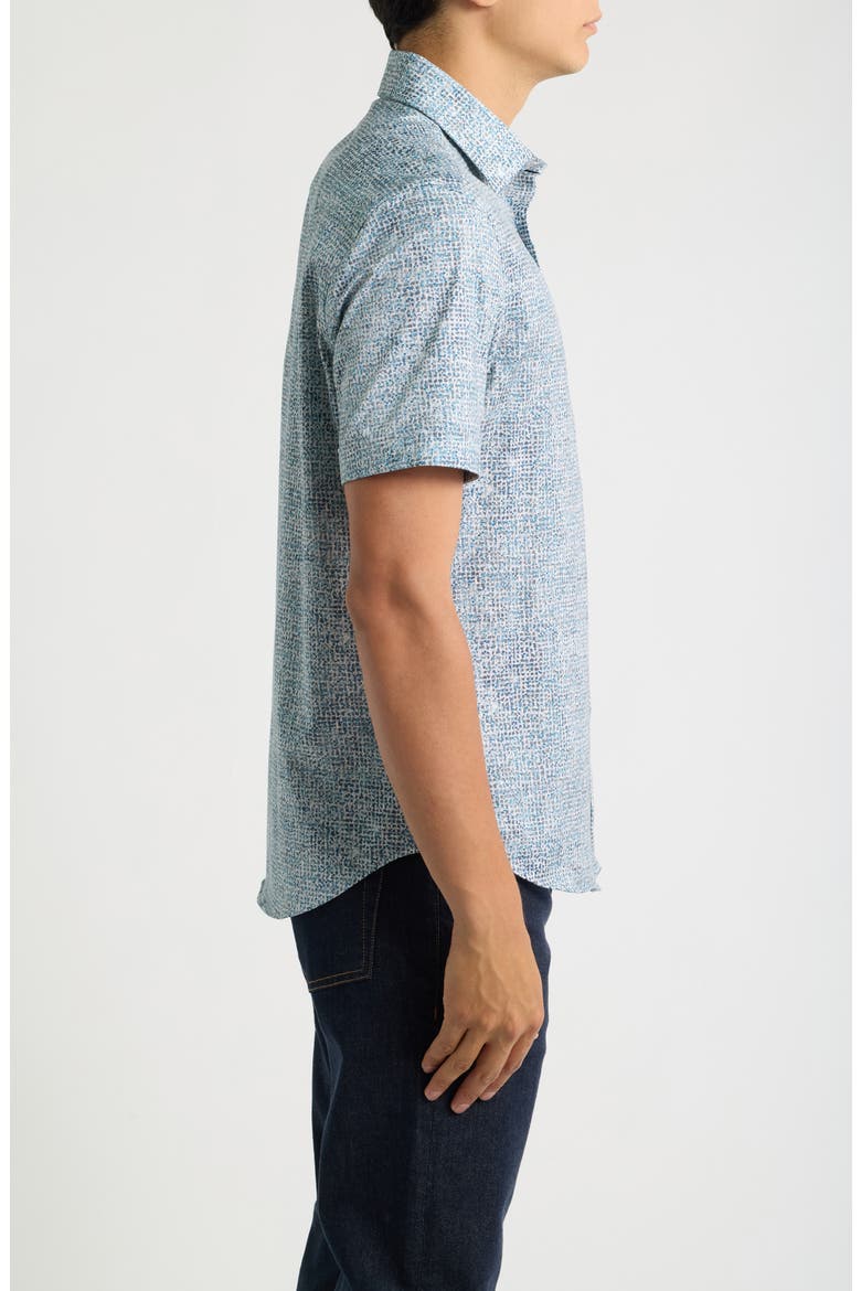 Miles OoohCotton Tech Performance Floral Short Sleeve Shirt, Alternate, color, TEAL