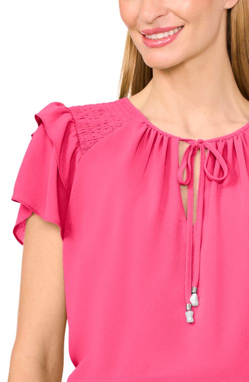 Cece Tie Neck Flutter Sleeve Top In Pink