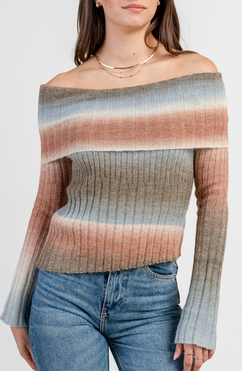 Beivy Off The Shoulder Sweater, Alternate, color, Olive Multi