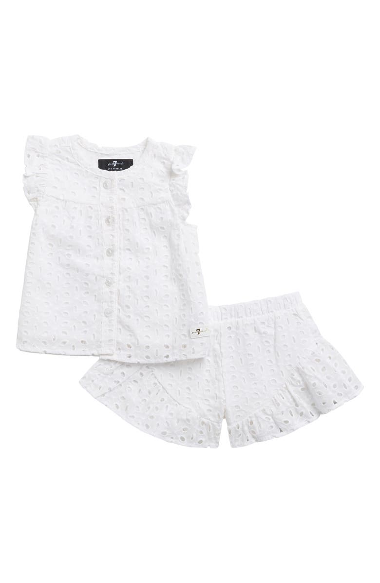 7 For All Mankind Eyelet Ruffle Top & Shorts Set, Main, color, Bright White