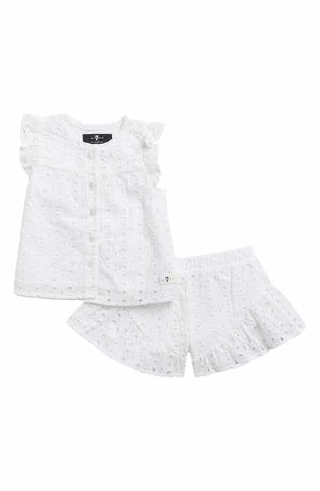 7 For All Mankind Eyelet Ruffle Top & Shorts Set