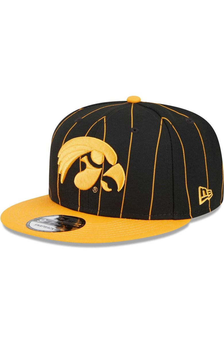 New Era Men's New Era Black/Gold Iowa Hawkeyes Vintage 9FIFTY Snapback Hat, Main, color, 