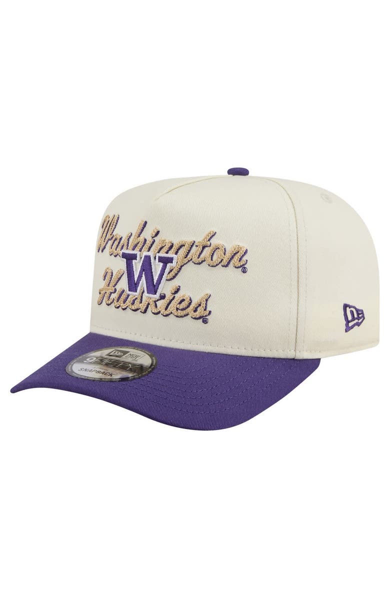 New Era Men's New Era Cream/Purple Washington Huskies Vintage Chainstitch 9FIFTY A-Frame Snapback Hat, Main, color, 