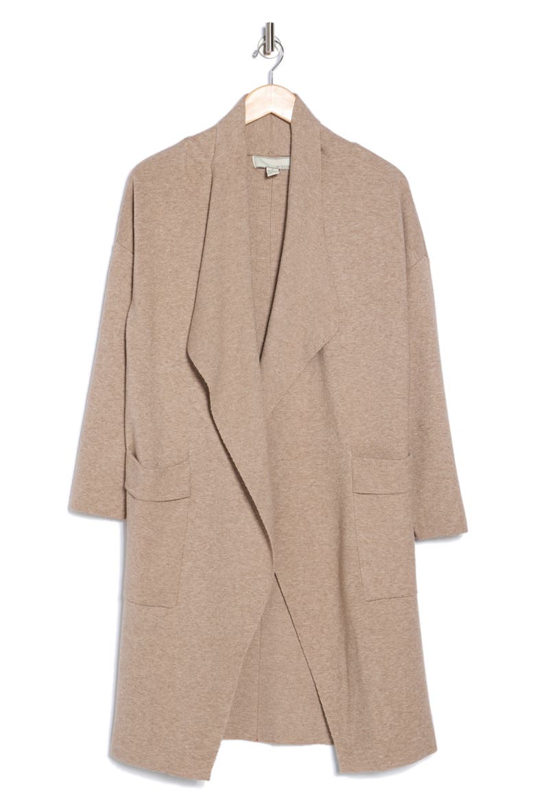 Andrea Open Front Long Cardigan, Alternate, color, TAPIOCA HEATHER