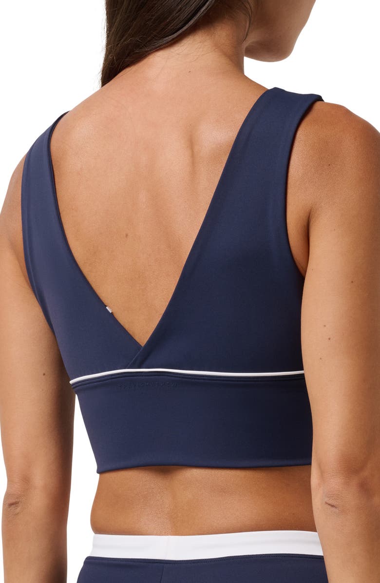 TravisMathew MoveKnit V-Neck Sports Bra, Alternate, color, Navy Blazer