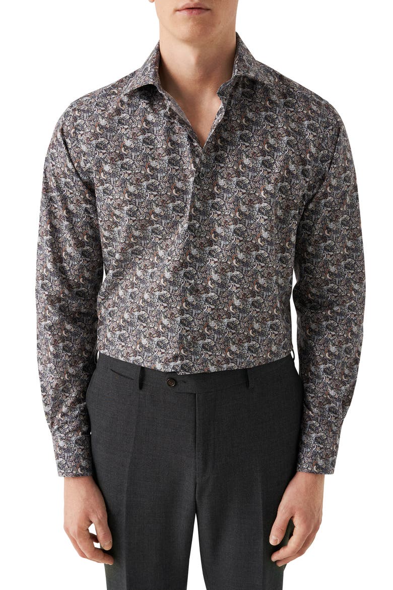 Contemporary Fit Floral Paisley Shirt, Main, color, BLACK