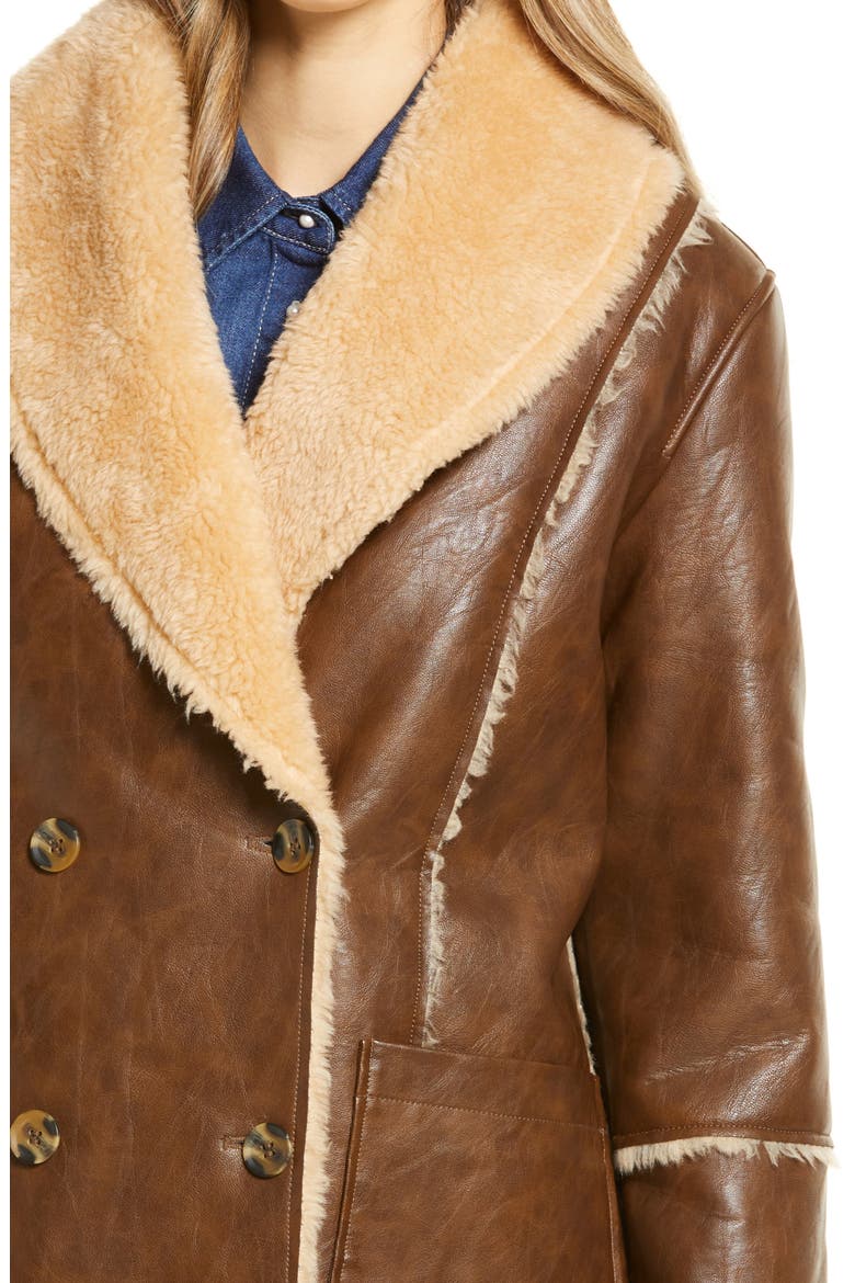 Faux Shearling Coat, Alternate, color, SADDLE