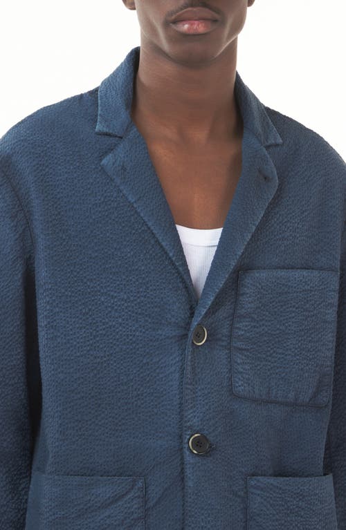 Shop Barena Venezia Refada Seersucker Overshirt In Navy