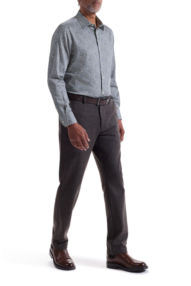 Julian Shaped Fit Paisley Stretch Cotton Button-Up Shirt, Alternate, color, TAUPE