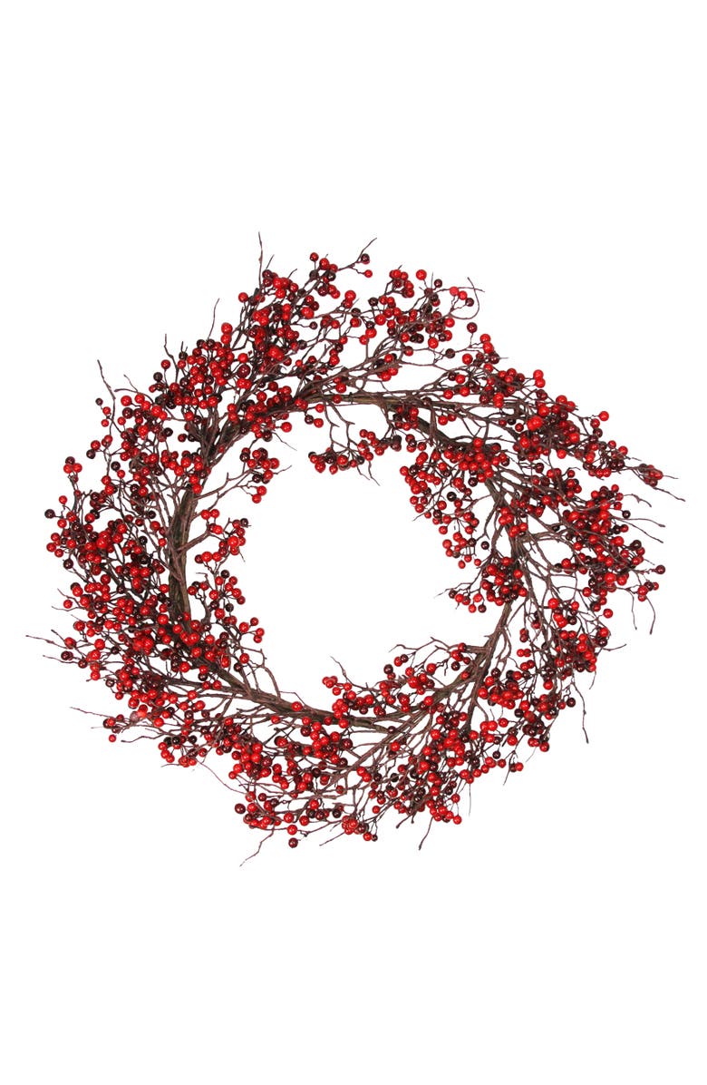 Select Artificials 24" Autumn Harvest Red and Burgundy Currant Berry Artificial Wreath - Unlit, Main, color, Red