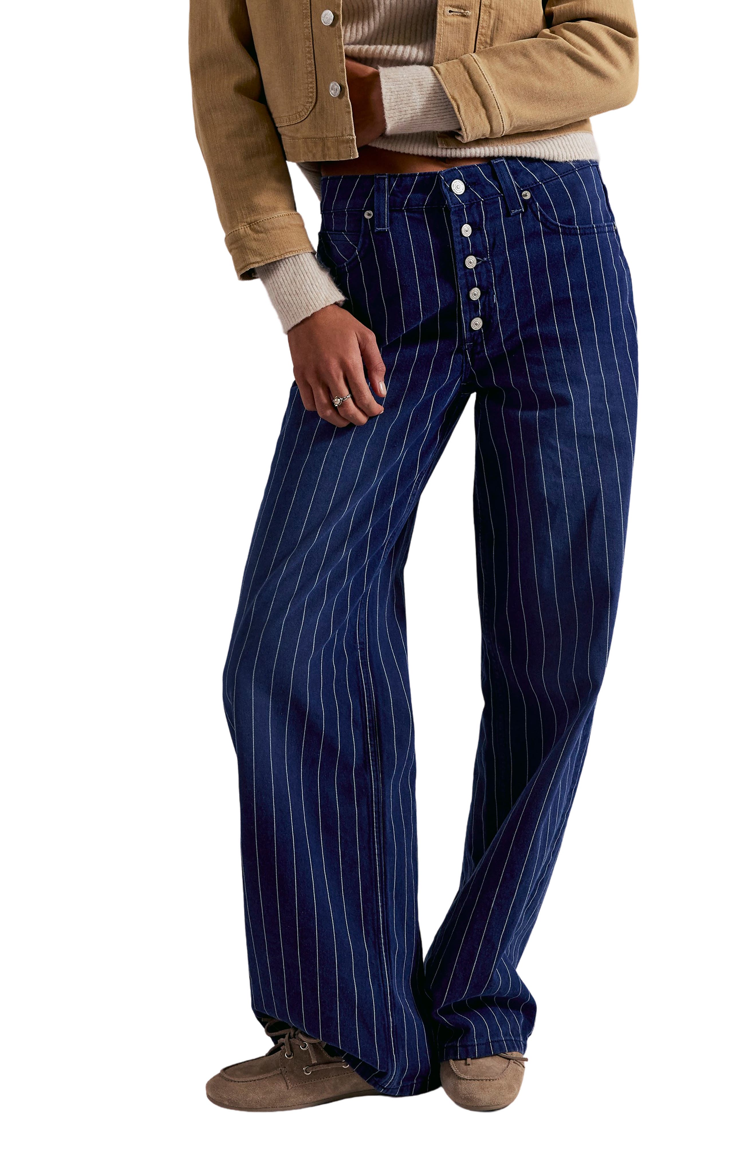 Free People Nia Stripe Boyfriend Jeans