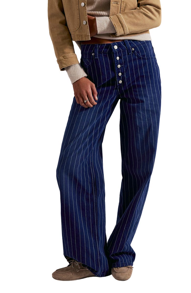 Free People Nia Stripe Boyfriend Jeans, Main, color, Indigo Pinstripe