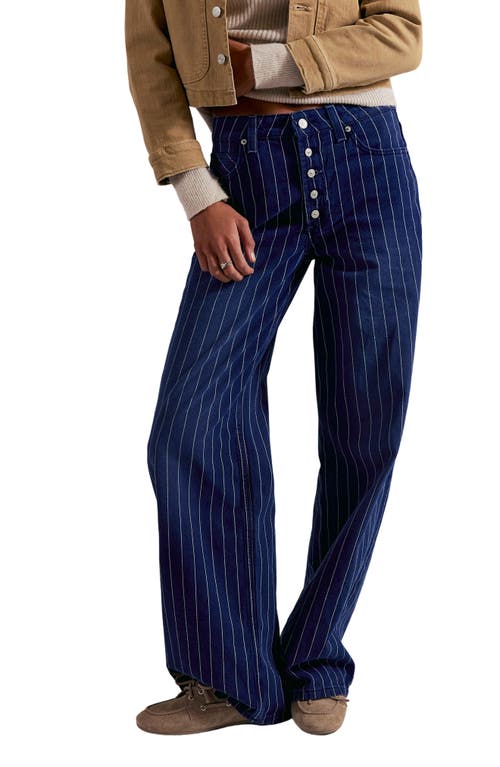 Free People Nia Stripe Boyfriend Jeans In Blue