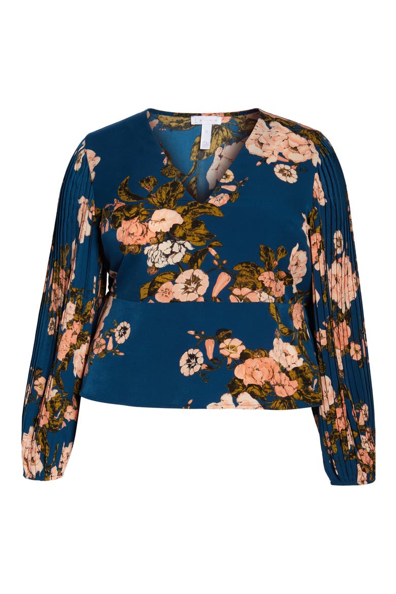 Pleated Sleeve Blouse, Alternate, color, BLUE AURORA TONAL FLORAL
