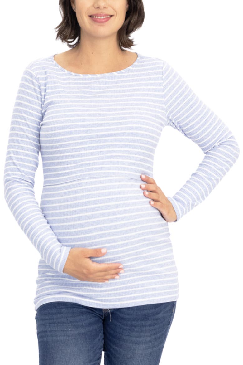 Stripe Long Sleeve Maternity/Nursing Top, Main, color, BLUE STRIPES