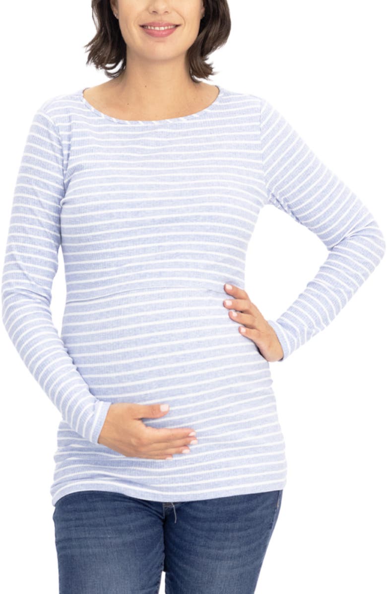 Angel Maternity Stripe Long Sleeve Maternity/Nursing Top, Main, color, 
