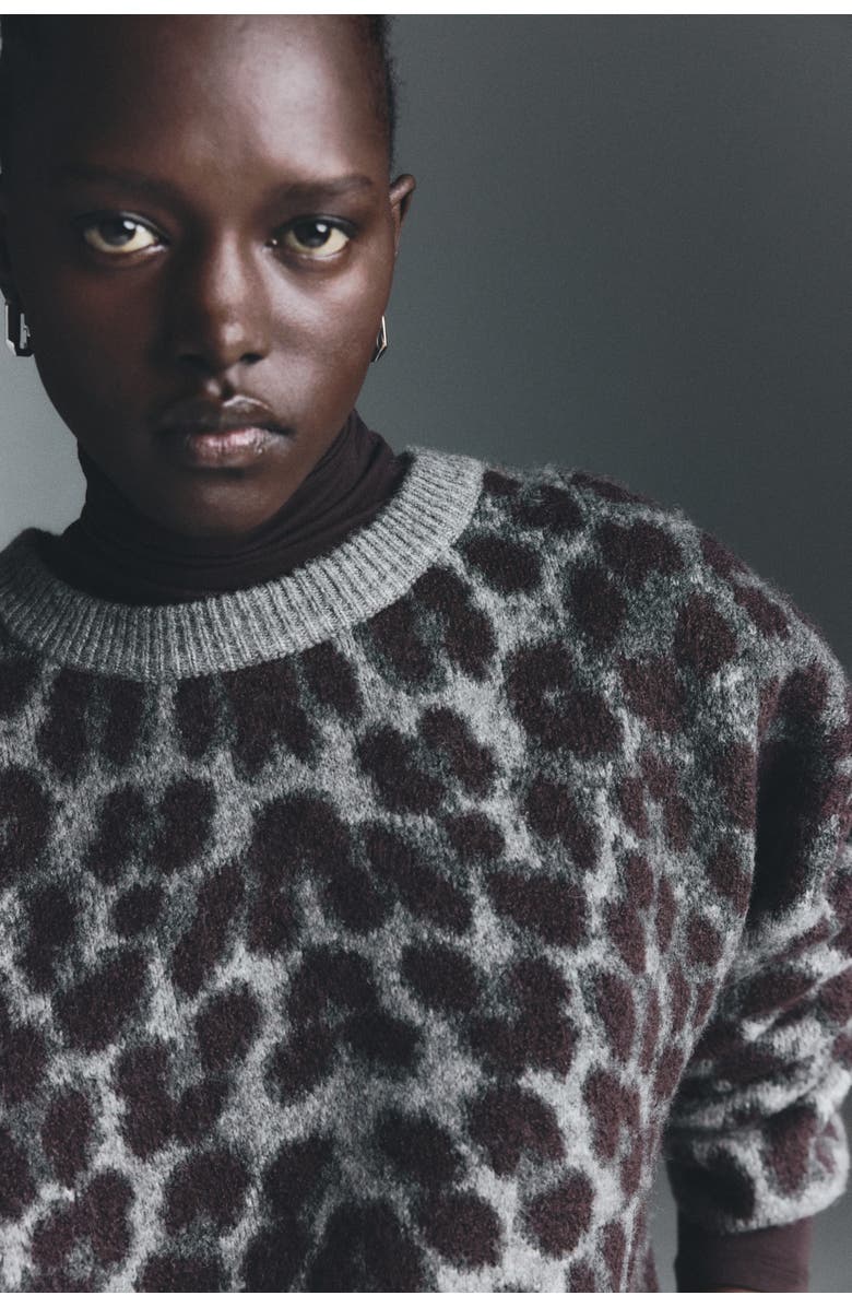 H&M Jacquard-knit Jumper, Alternate, color, Gray/Leopard Print