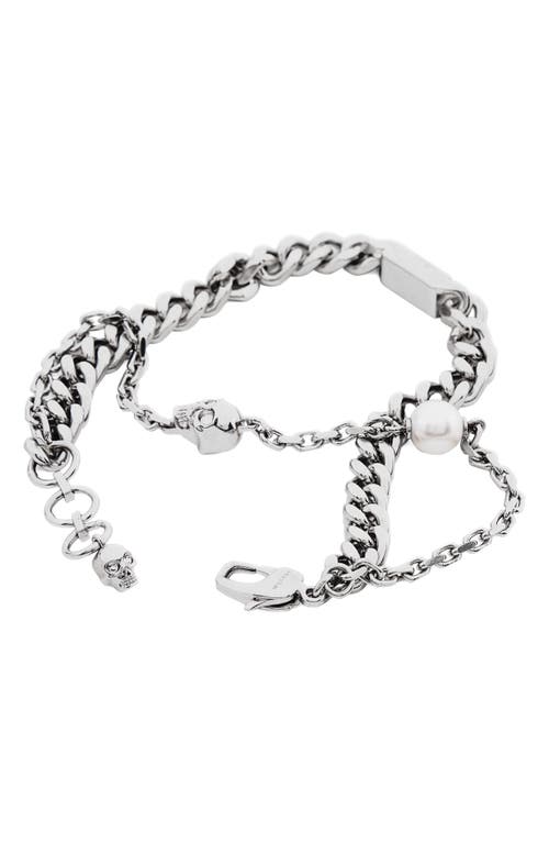 Alexander Mcqueen Skull, Crystal & Faux Pearl Bracelet In Metallic