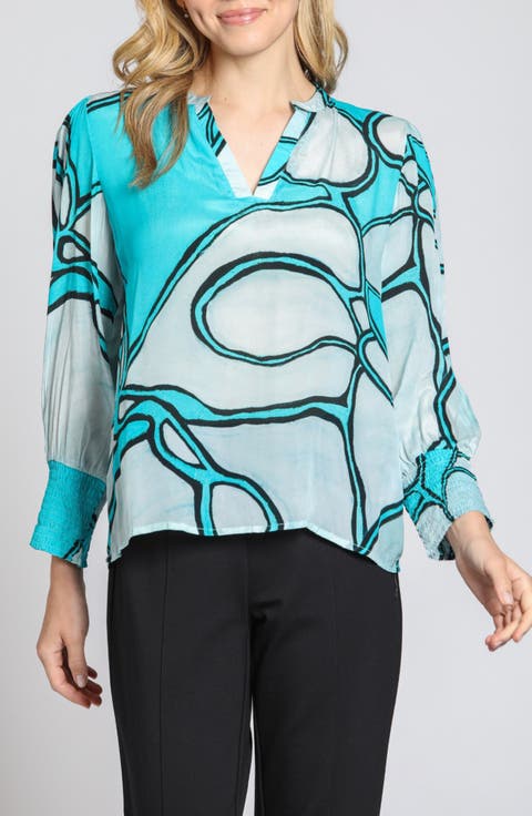 Print Smocked Cuff Top