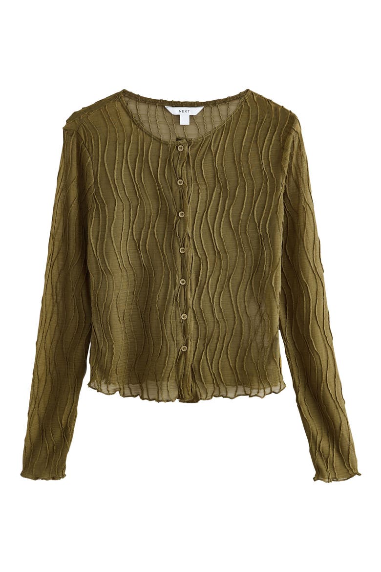 Wavy Pintuck Pleat Mesh Button-Up Top, Alternate, color, GREEN