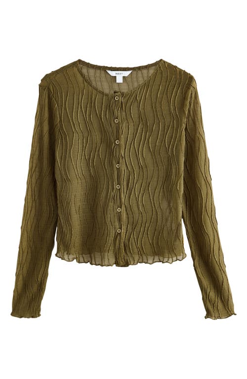 Next Wavy Pintuck Pleat Mesh Button-up Top In Green