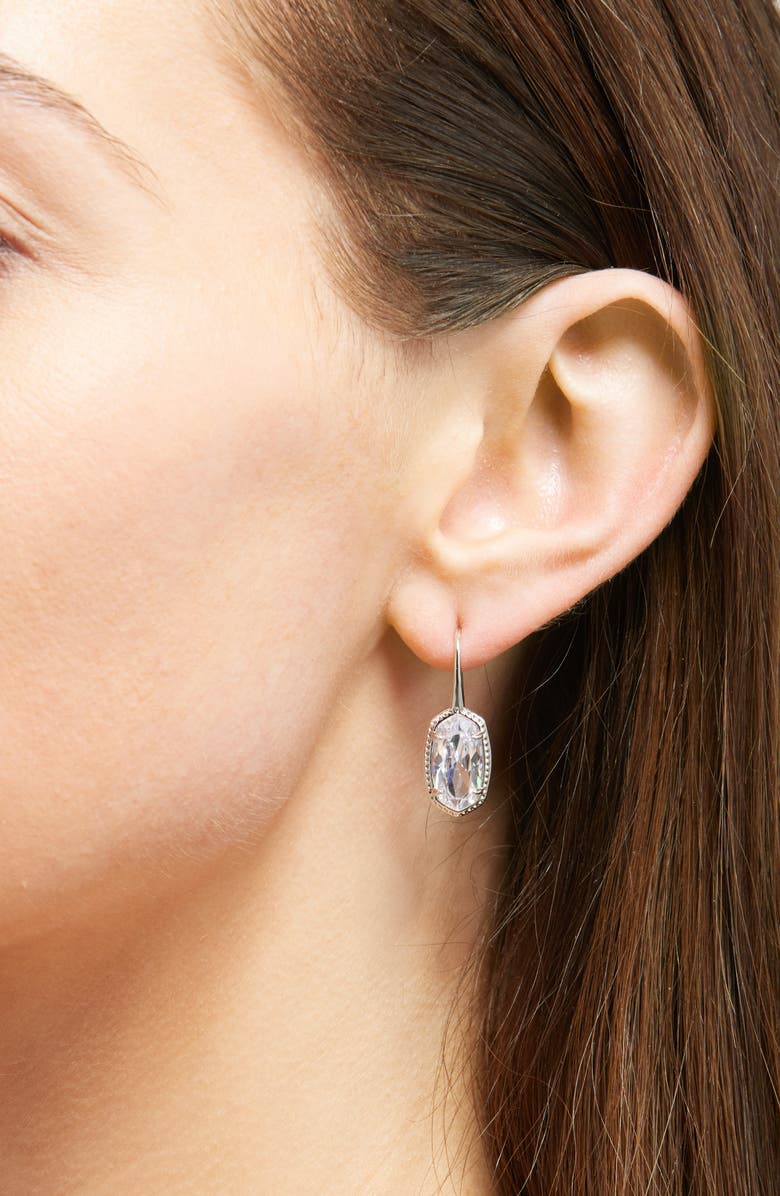 Kendra Scott Lee Luxe Drop Earrings, Alternate, color, Silver White Cubic Zirconia