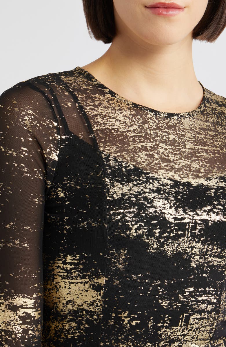 Ted Baker London Junhaa Long Sleeve Foiled Mesh Midi Dress, Alternate, color, 