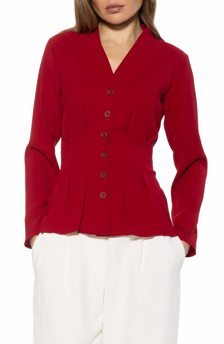 Alexia Admor Amaris Cinched Waist Button-Up Shirt, Main, color, Red