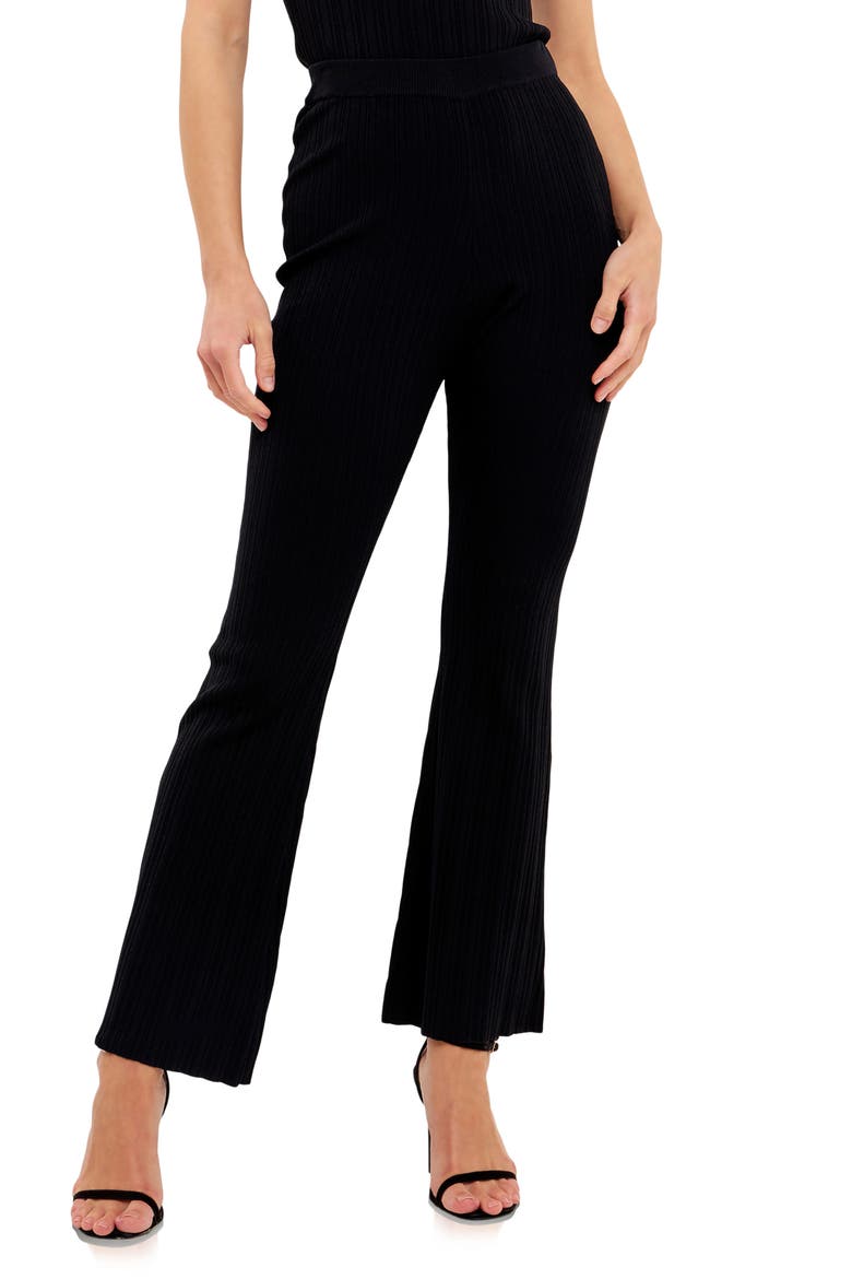 Flare Leg Rib Pants, Main, color, BLACK