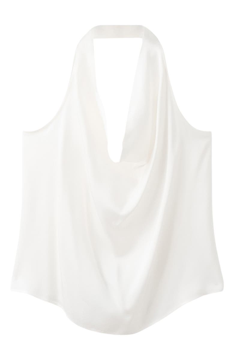 MANGO Cowl Neck Satin Halter Top, Alternate, color, Ecru