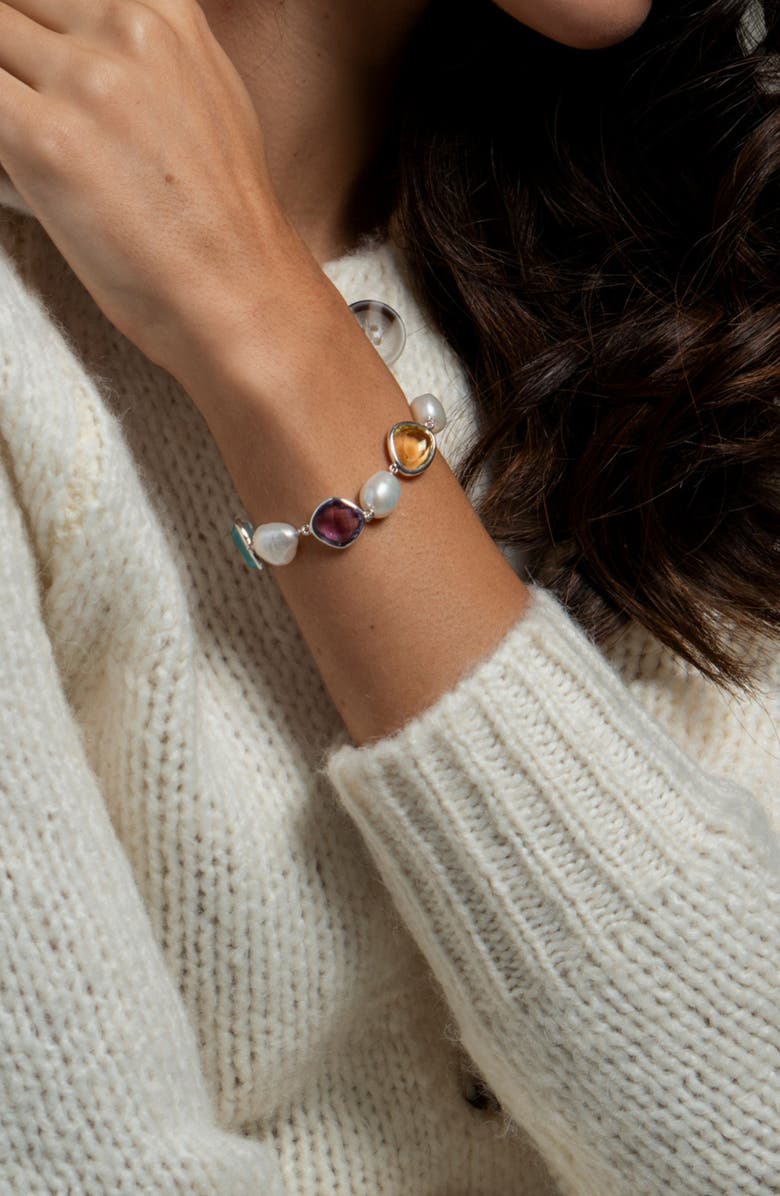Dower & Hall 'Candy' Gemstone & Pearl Pebble Bracelet, Alternate, color, Sterling Silver