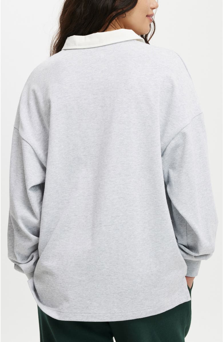 Cotton On Oversized Long Sleeve Polo, Alternate, color, Beckley Soft Grey Marle