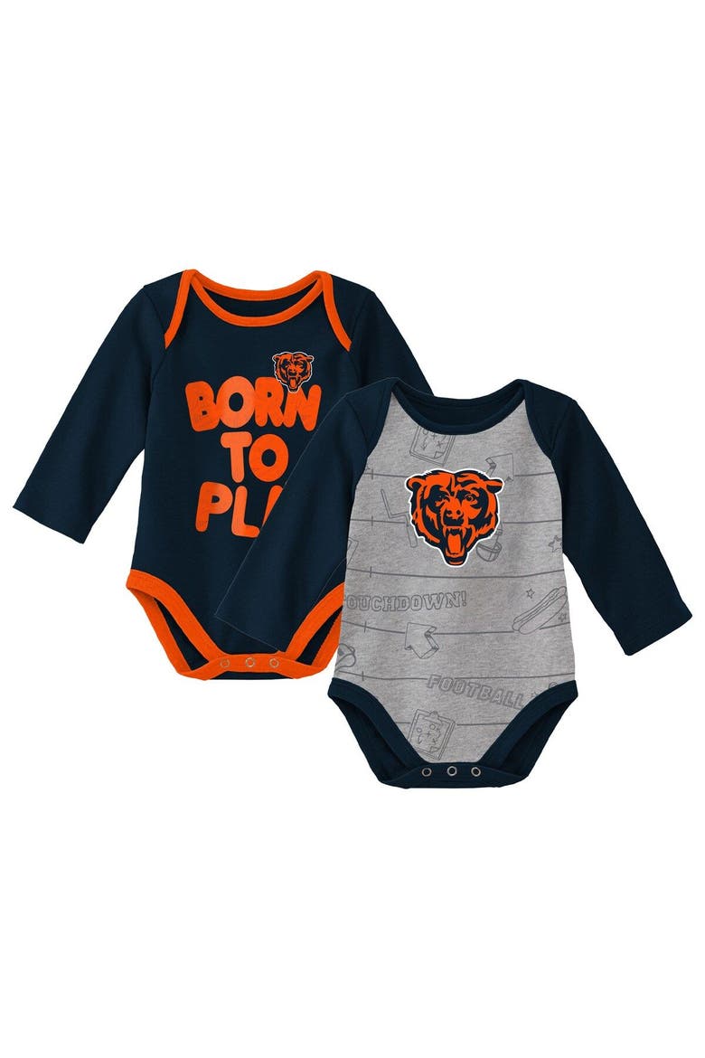 Newborn & Infant Navy/Heathered Gray Chicago Bears Born To Win Two-Pack Long Sleeve Bodysuit Set, Main, color, Navy