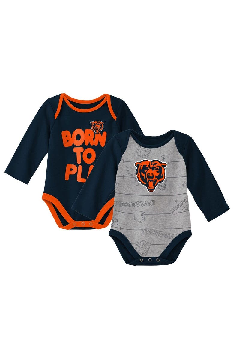 Outerstuff Newborn & Infant Navy/Heathered Gray Chicago Bears Born To Win Two-Pack Long Sleeve Bodysuit Set, Main, color, Navy