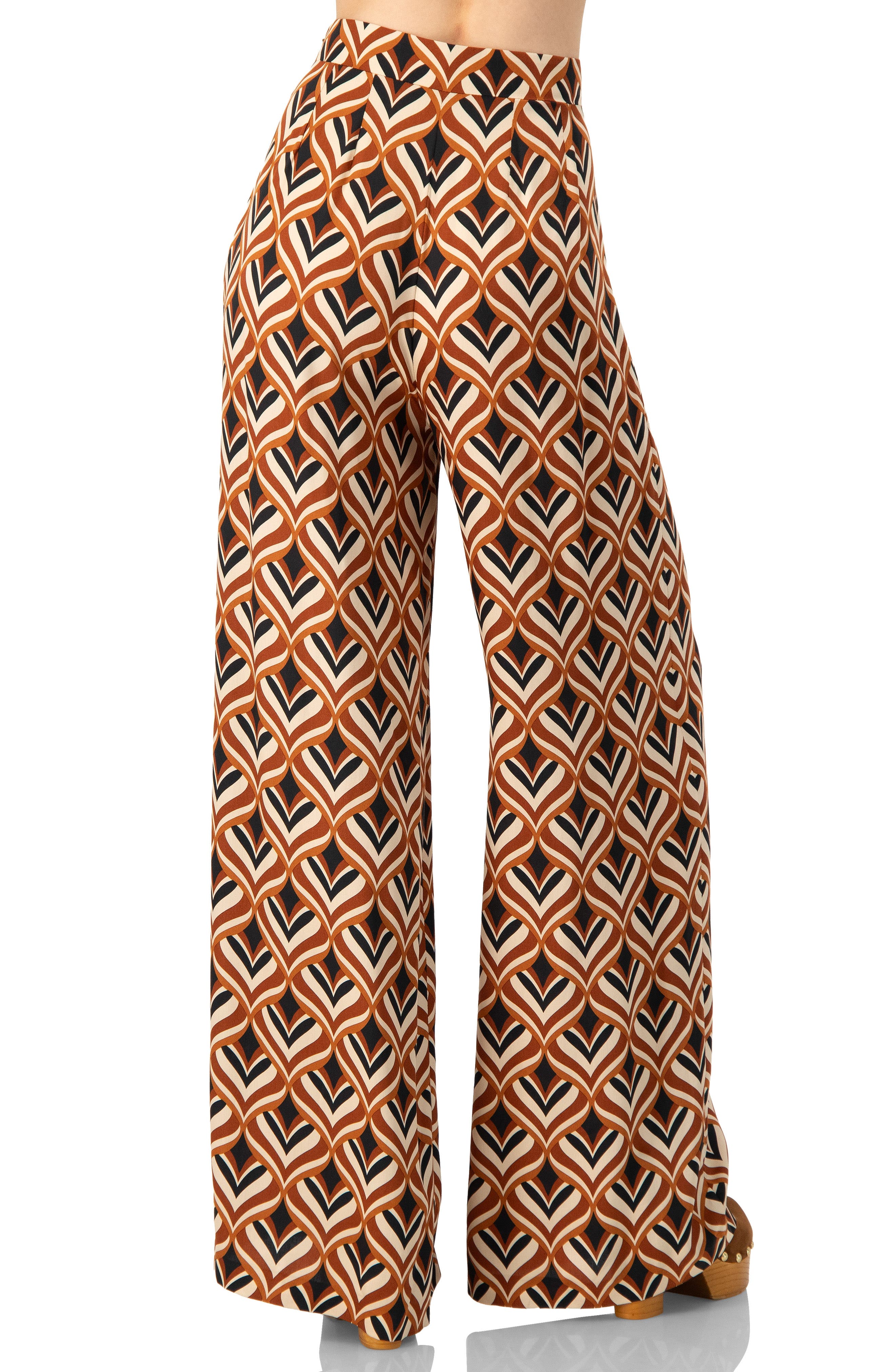 Geometric Wide Leg Printed Pants with Side Zipper - image 2