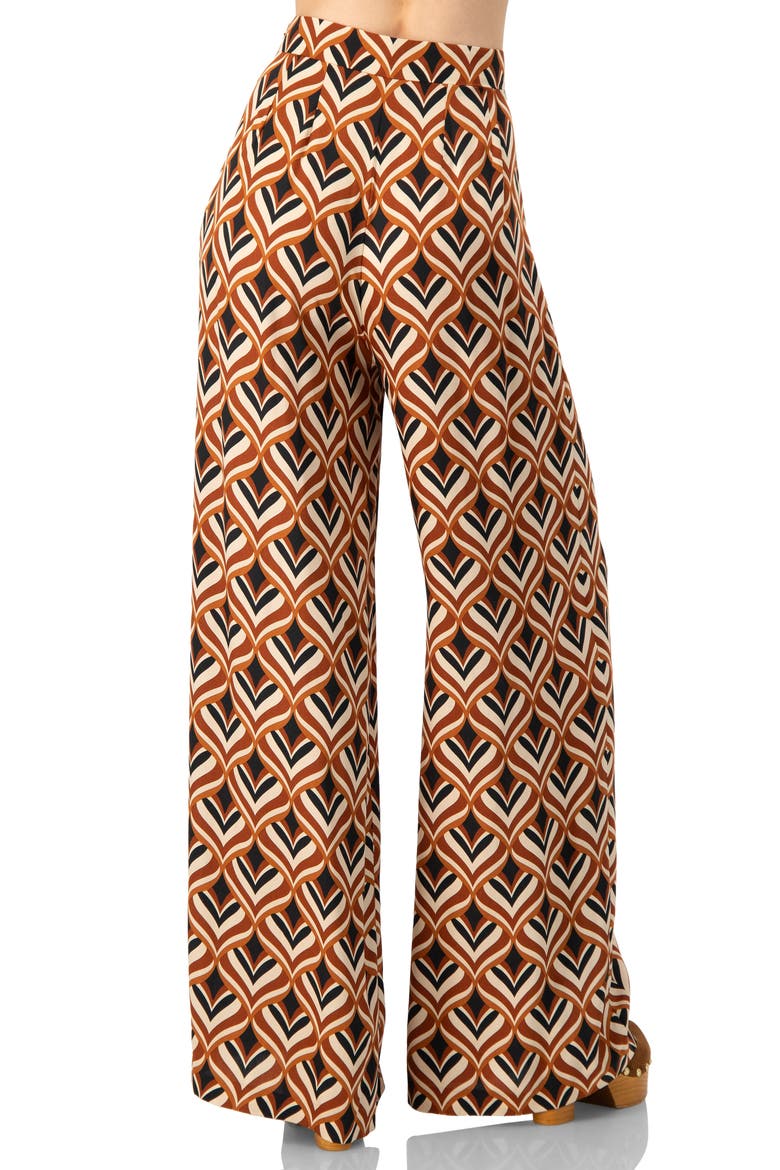 Geometric Wide Leg Printed Pants with Side Zipper, Alternate, color, Multi-Brown