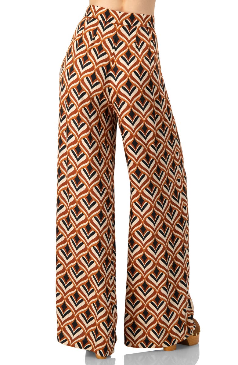 IVONNE Geometric Wide Leg Printed Pants with Side Zipper, Alternate, color, Multi-Brown