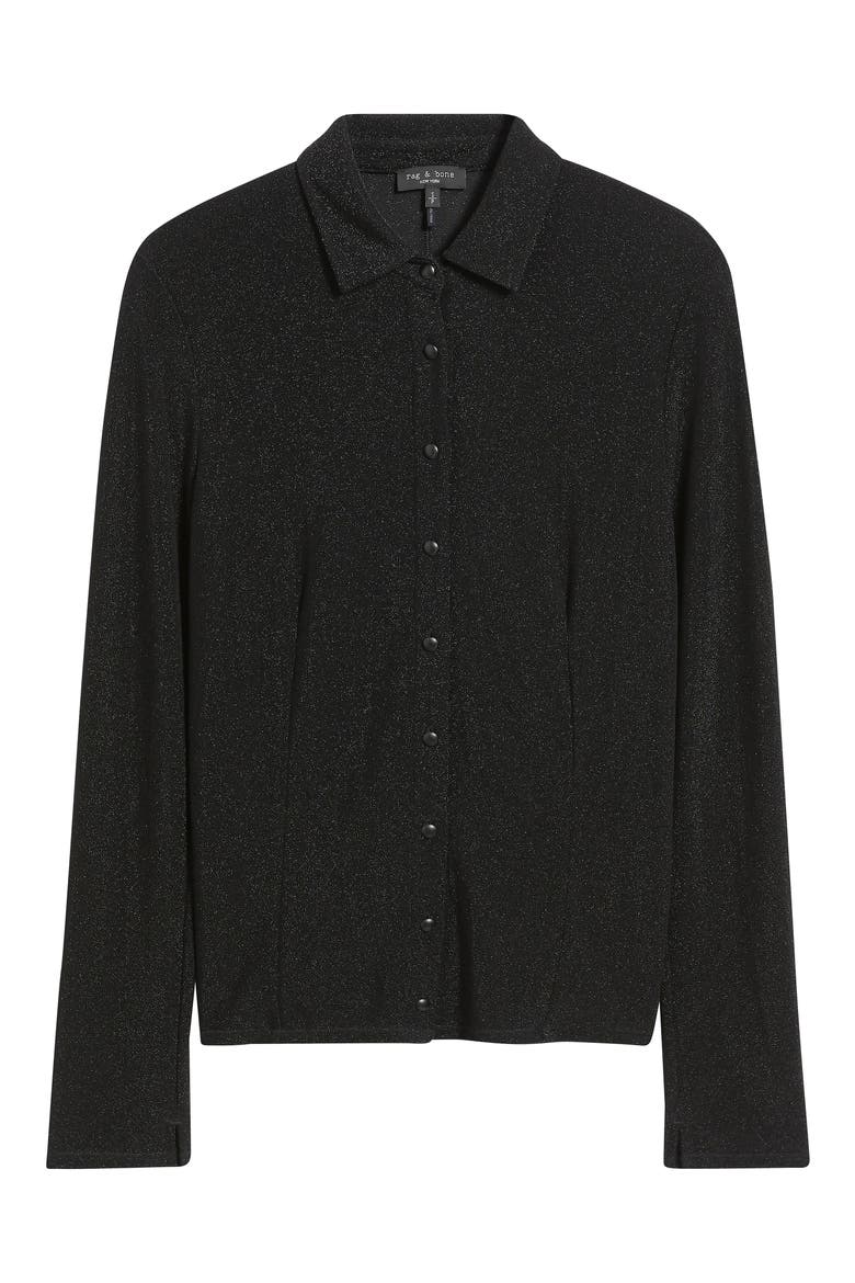 Elsa Metallic Button-Up Shirt, Alternate, color, BLACK
